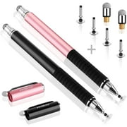 MEKO Universal Stylus,[2 in 1 Precision Series] Disc Stylus Touch Screen Pens for All Capacitive Touch Screens Cell Phones, Tablets, Laptops Bundle with 6 Replacement Tips - (2 Pcs, Black/Rose Gold)