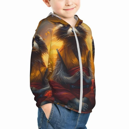 

Uemuo Sunset Flower Meditating Raccoon Pattern Rash Guard for Boys Girls Long Sleeve Swim Shirts UPF 50+ UV Sun Protection Hooded Fishing Shirt with Pocket for Kid-4 Years