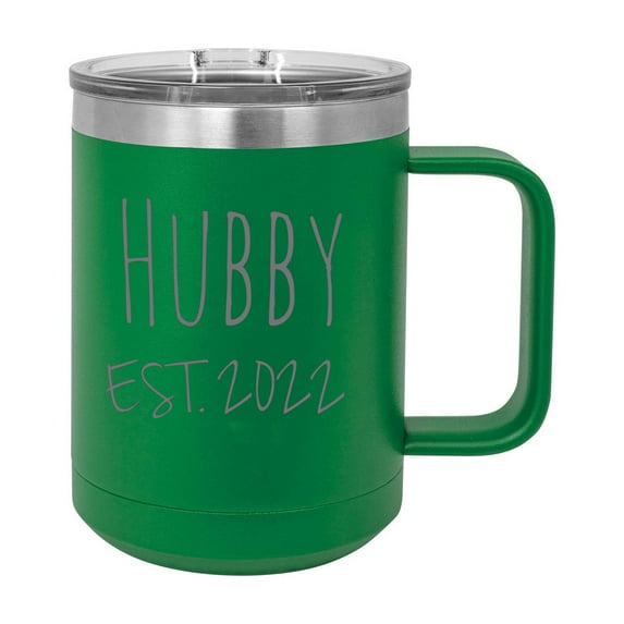 Hubby Est. 2022 Established Stainless Steel Vacuum Insulated 15 Oz Engraved Double-Walled Travel Coffee Mug with Slider Lid