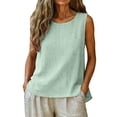thumbnail image 2 of Women's Tank Tops Crew Neck Loose Fit Sleeveless T Shirts Summer Casual Workout Beach Vacation Clothes Green L, 2 of 4