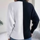 thumbnail image 5 of Suéter de cuello redondo para mujer, informal, con bloques de color, manga farol, tejido de punto, blusa de poliéster para mujer, 5 of 8