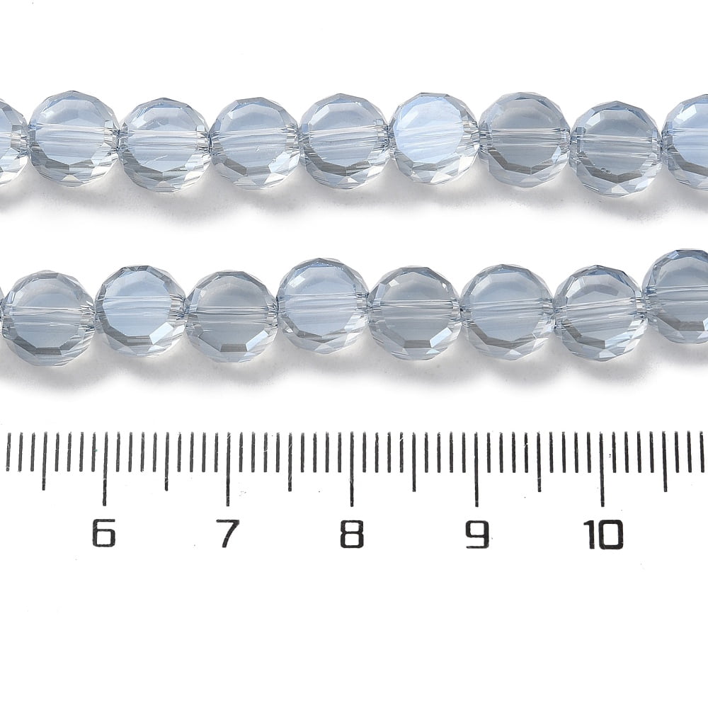 10strands Electroplate Glass Beads Strands Flat Round Pearl Luster Faceted Light Steel Blue 8x5mm Hole: 1.4mm about 79pcs/strand 23.31 inch(59.2cm)
