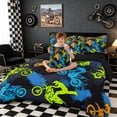 thumbnail image 5 of Meiyoeat Sport Motorcycle Full Size Bedding Sets 7 Pieces for Boys, Graffiti Splash Print Full Size Bed in a Bag, Blue Green Orange Black,Black Reversible, 5 of 6