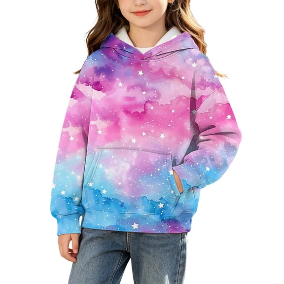 WQNVRNR Girls Print Hooded Sweatshirt- Kangaroo Pocket Fall Pullover Casual Long Sleeves Hoodies Pink Size 8