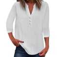 thumbnail image 1 of Top liso de mujer con cuello en V, botones y manga 3/4 - Estilo informal elegante, tejido de poliéster ligero, 1 of 7