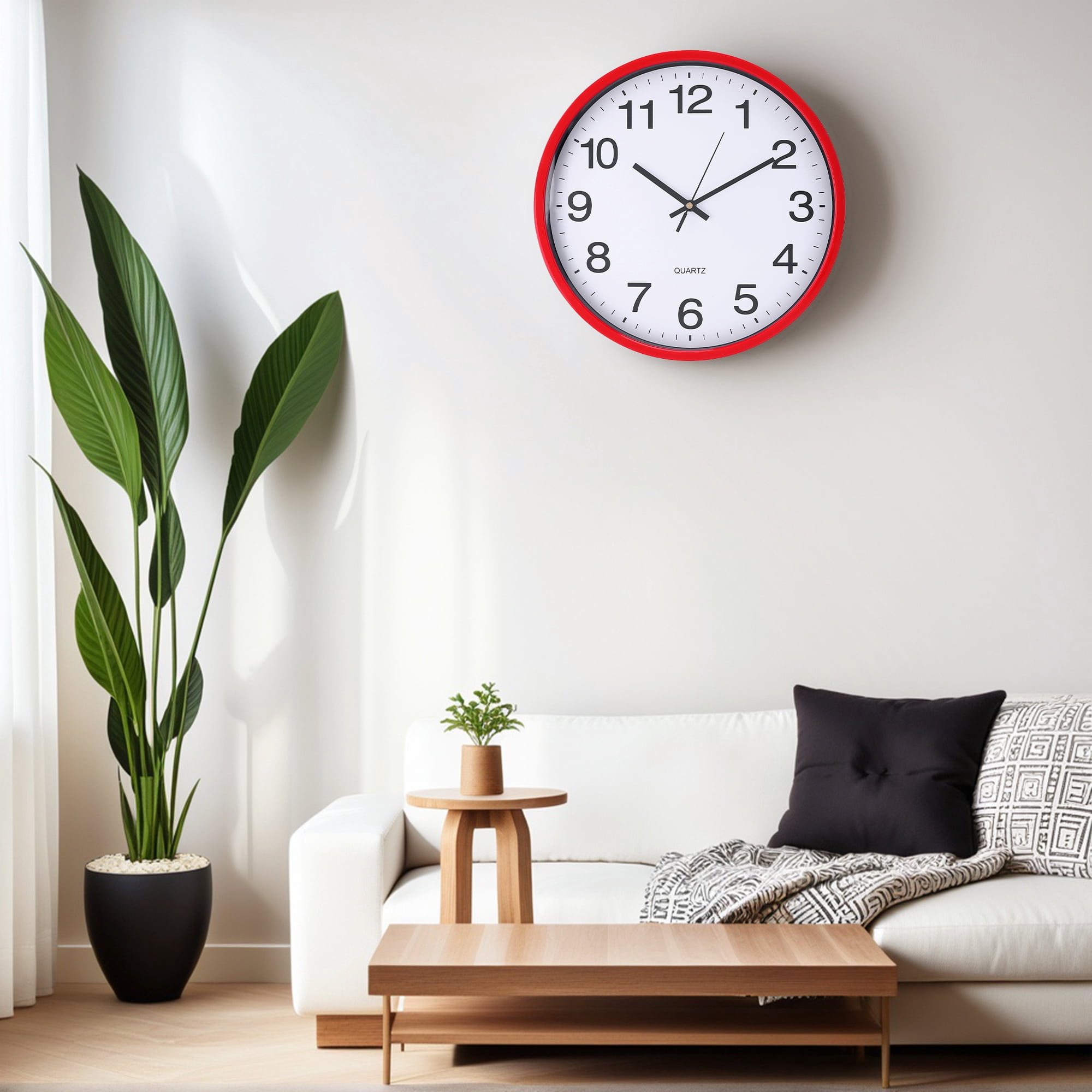 Unique Bargains Silent Non-Ticking Wall Clock with Big Numbers Red