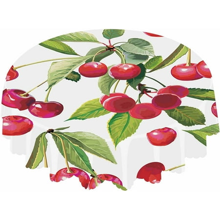 

WISH TREE Cherry Round Tablecloth Watercolor Red Fruit Washable Round Table Cover Decorative for Kitchen Home Dining Desk Party