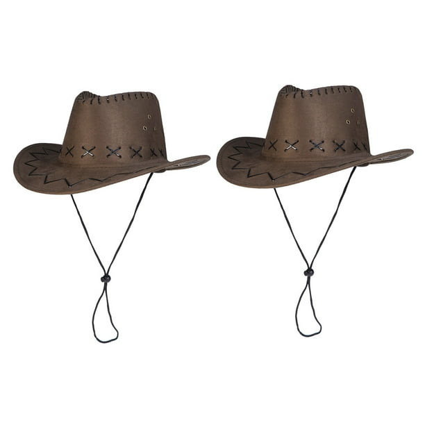 Sombreros de vaquero del oeste para niños, gorra de vaquero con correa ajustable para el cuello, accesorio de disfraz, 2 uds.