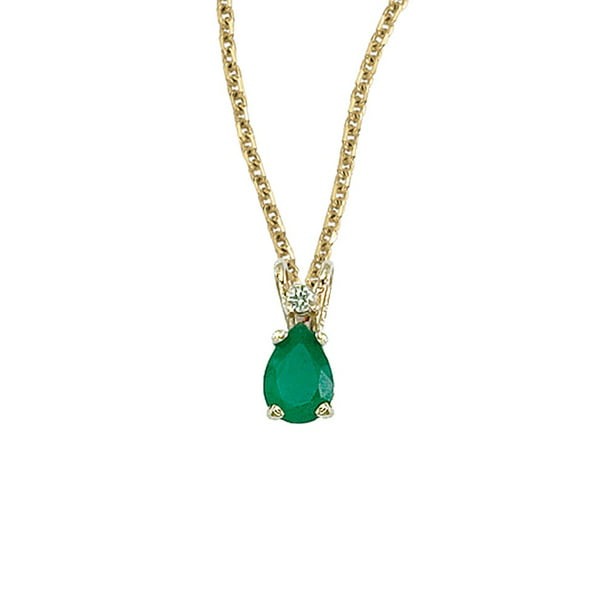14K Yellow Gold Pear Shaped Emerald & Diamond Pendant with 18