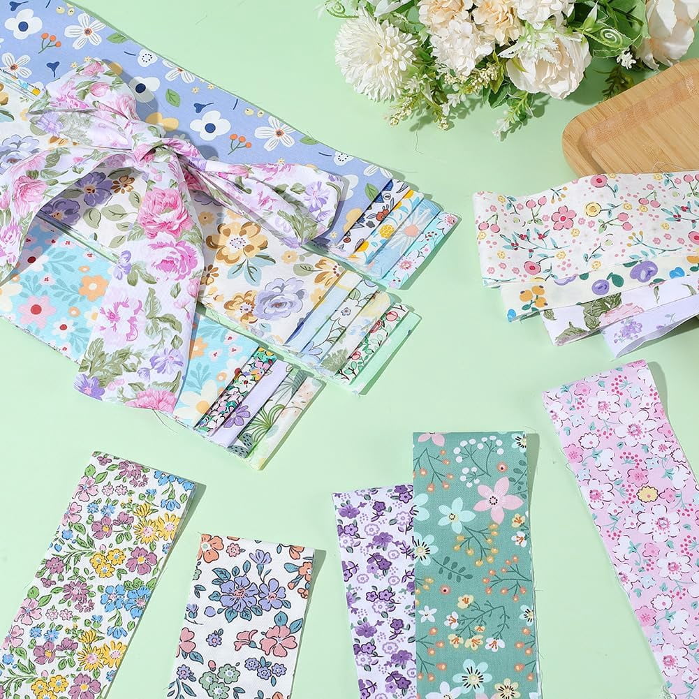 40Pcs Cotton Floral Jelly Roll Fabric 39 x 2.6in Cotton Quilting Bundle Precut Patchwork Spring Summer Flower Quilting Strip Chinoiserie Fabric for Blanket Rug Uolstery Home Decor Crafts 1set