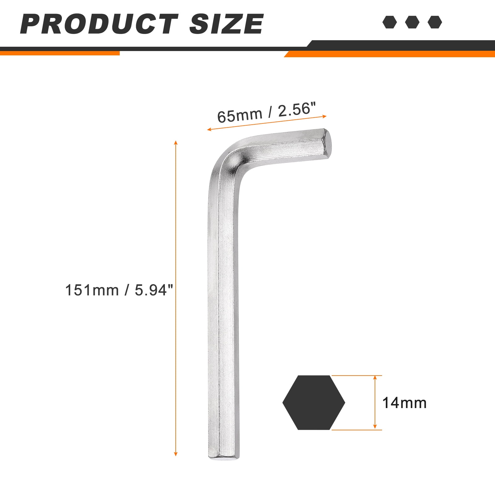 3pcs Hex Key Wrench 14mm L-Shape Hexagon Metric Wrenches Silver