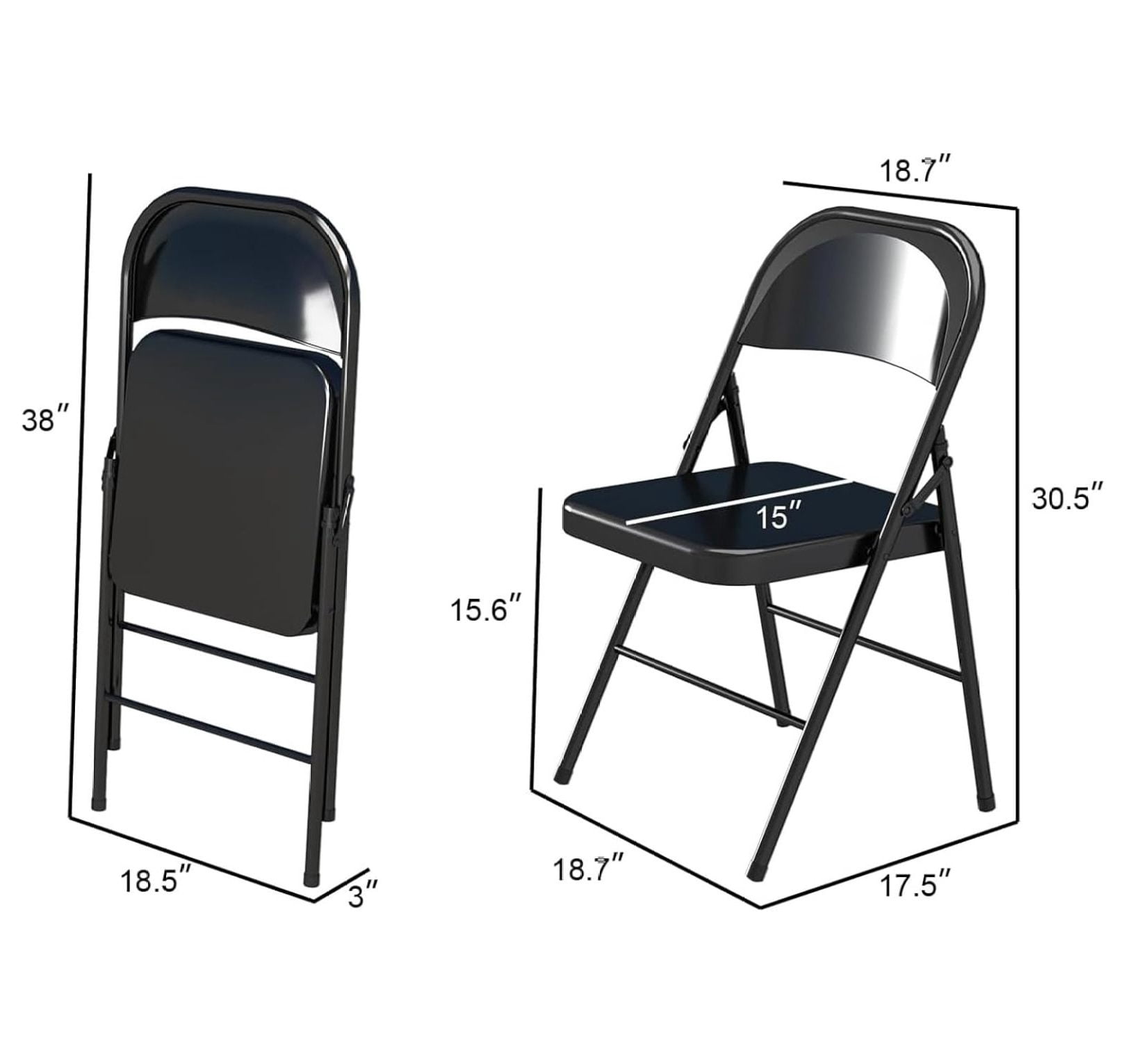 Folding Chairs 4 Pack, Metal Folding Chairs Steel Frame, Black Patio Chairs for Events, Wedding, Office, Dinning, Heavy Duty & Portable