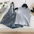 thumbnail image 5 of TANYSU Girls Outfits Sets (2-12 Years Old) Casual Sports Vest Tops With Drawstring Denim Shorts Comfortable Summer Sets For Children Daily Wear Solid Color, 5 of 9