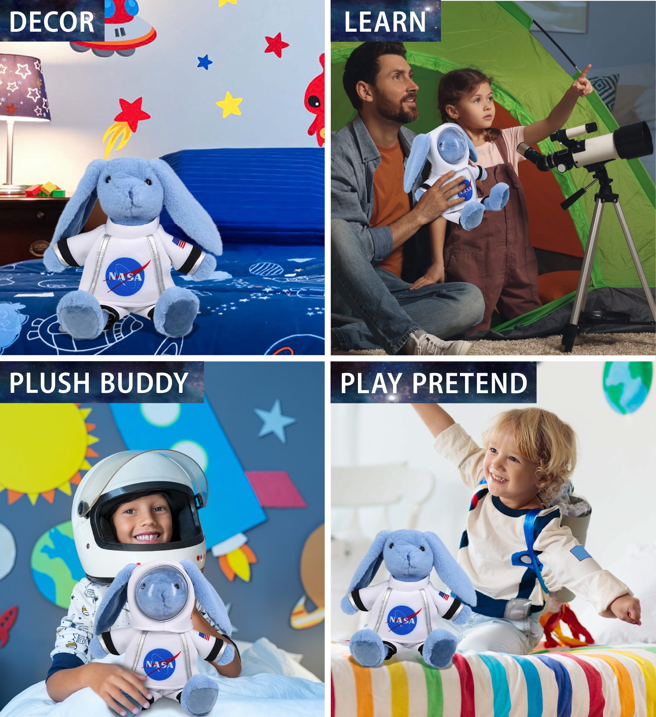 DolliBu Baby Blue Rabbit Astronaut Plush Toy - Super Soft Farm Life Astronaut Stuffed Animal with Space Helmet and NASA Astronaut Suit, Spaceman Doll Decor for Girls and Boys - 8 Inch