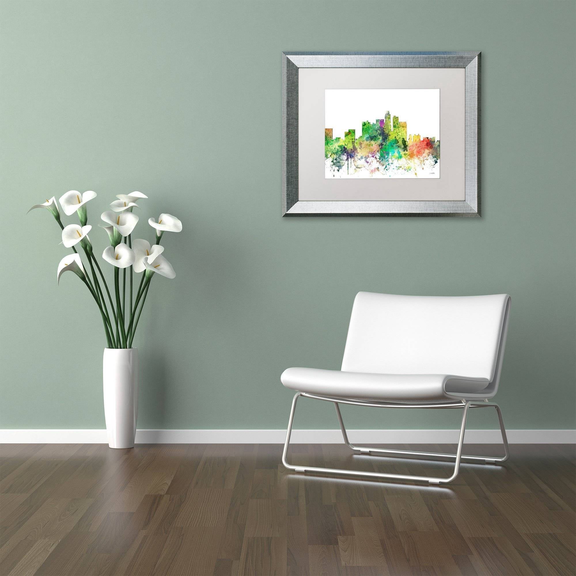 Trademark Fine Art "Los Angeles California Skyline SP" Canvas Art by Marlene Watson, White Matte, Silver Frame