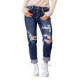 thumbnail image 3 of Women'S Ripped Mid Waisted Boyfriend Jeans Loose Fit Distressed Stretchy Denim Pants Dark Blue L, 3 of 8