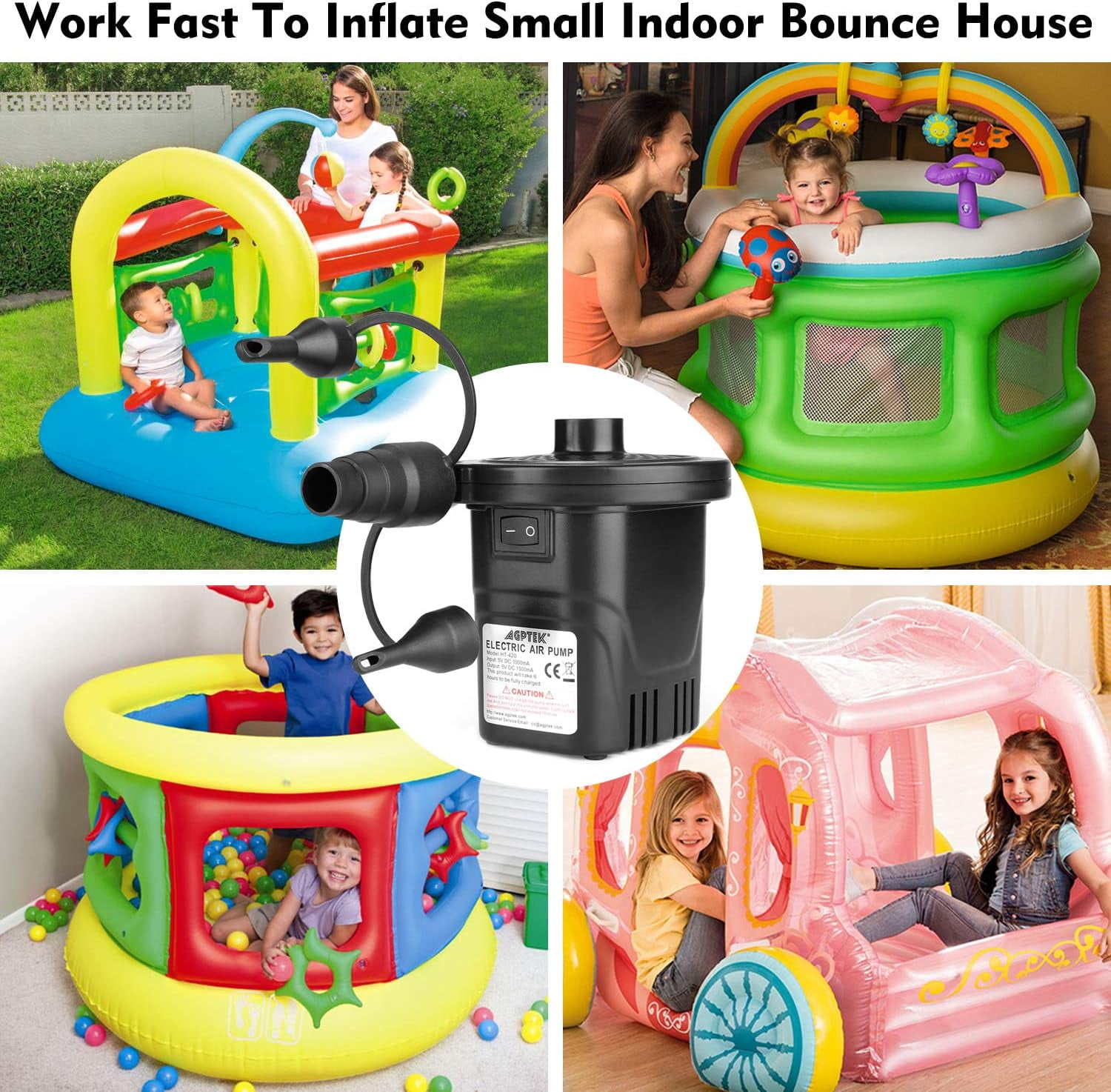 Electric Air Pump Quick-Fill Inflator & Deflator with 3 Nozzles, Lightweight & Portable Rechargeable Air Pump Perfect for Air Beds, Air Mattresses, Pool Toys & Inflatable