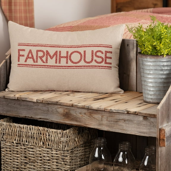 VHC Brands Sawyer Mill Pillow Bedding Accessory, 14x22, Farmhouse Red