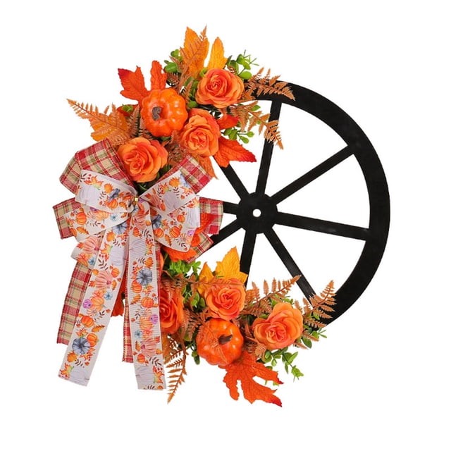 TIELUTT Couronne de l\'Action de Grâce d'Automne 2023 Couronne de Roue de Citrouille Ornement de Festival Maison Pas Cher Noël Rentrée des Classes pour Porte d'Entrée Cadre de Couronne à 10 Fils Couronne de Noël Lumineuse