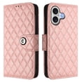 thumbnail image 2 of For Apple iPhone 16 Argyle Pattern PU Leather Wallet Case Magnetic Flip Cover 7-Card Slots Pocket With Detachable  Wrist Strap,Carol pink,For iPhone 16, 2 of 7