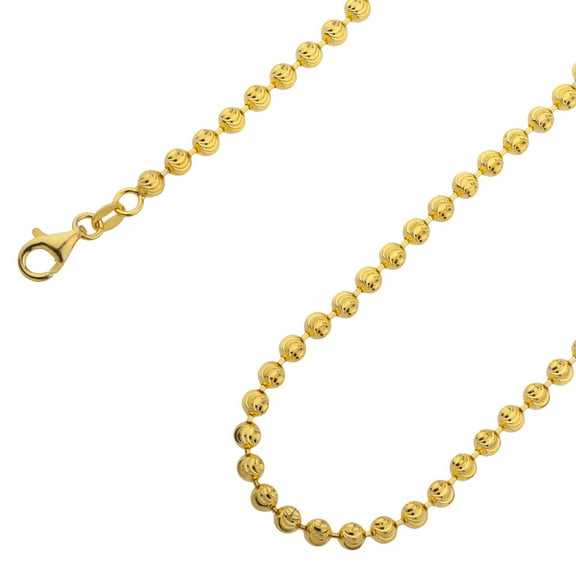 925 Sterling Silver, Moon Cut Bead Ball Gold Plated Chain 4mm Necklace - Hypoallergenic and Tarnish Resistant - By Oliver & Navy