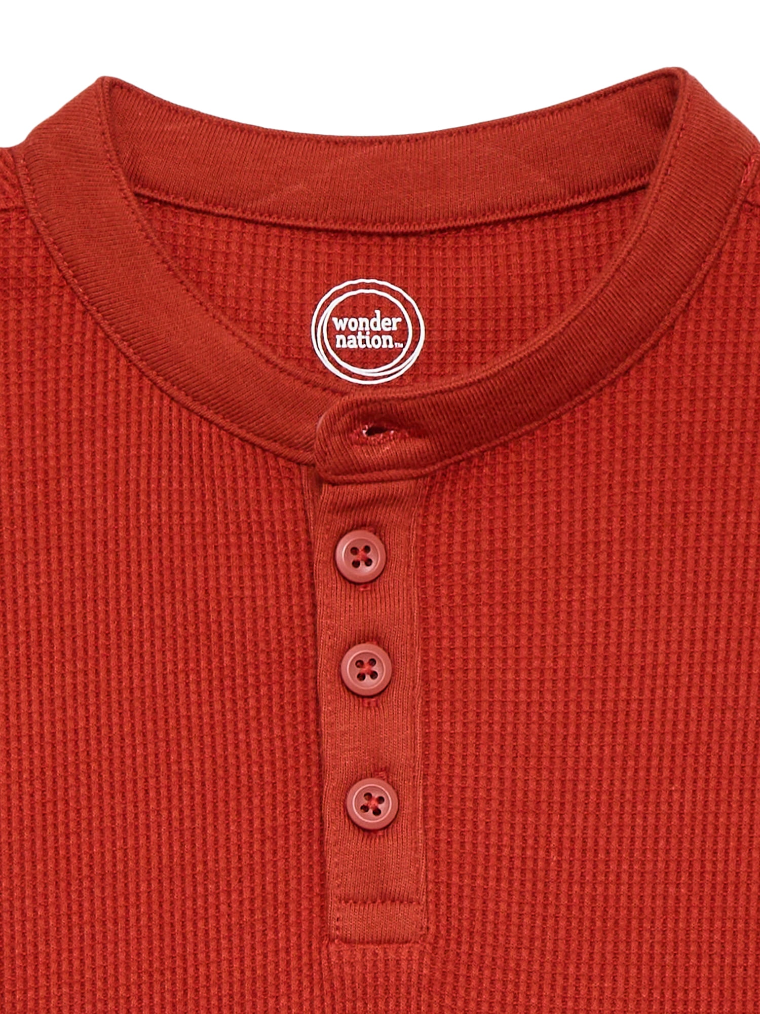 Wonder Nation Boys Thermal Henley Top with Long Sleeves, Sizes 4-18 & Husky