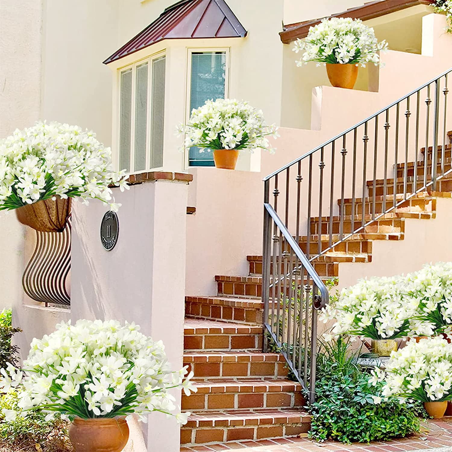 MAMOWEAR 4/8PCS Artificial Daffodils Flowers Outdoor UV Resistant Fake Silk Flowers Faux Plastic Greenery Shrubs Garden Porch Window Box Decoration