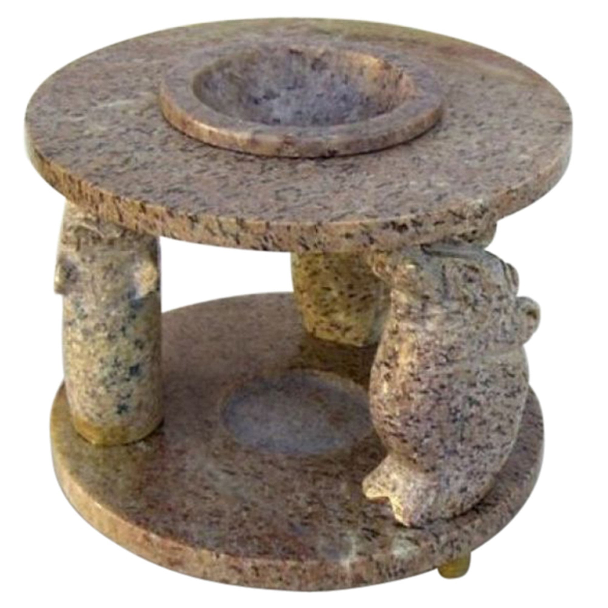 Soapstone Oil Burner, Three Pillar Circus Elephants