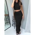 thumbnail image 4 of Women's 2 Piece Sets Short Sleeve Crewneck Cropped Top Bodycon Maxi Skirt Outfit Black S, 4 of 8