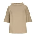 thumbnail image 4 of up to 60% off Gifts Usmixi Shirts for Women Plus Size Breathable Cotton Linen Vintage Pullover Tops Tees Summer Trendy Solid Elbow-Length Crewneck Ladies Blouses Khaki XXL, 4 of 6