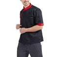 thumbnail image 2 of Nokdvo Chef Jacket Men Lightweight Button Breathable Short Sleeve Jacket Spring Summer Baggy Fit Uniform Pockets,Black M, 2 of 4