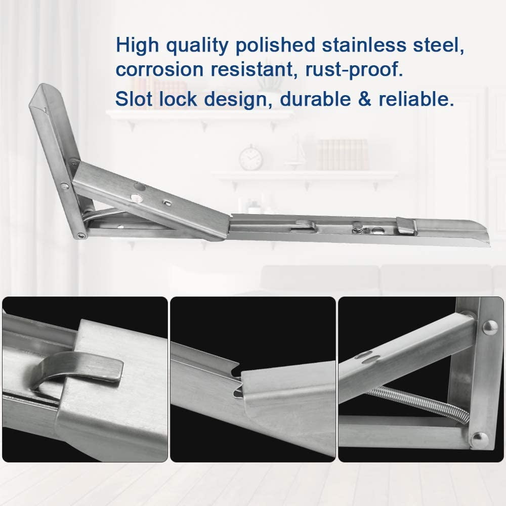 BUZIFU  2Pcs Stainless Steel Folding Shelf Bracket Triangle Folding Shelf Bracket Heavy Duty Collapsible Shelf Bracket Folding Brackets Wall Mounted DIY Triangle Brackets Shelf Support for Wall Table