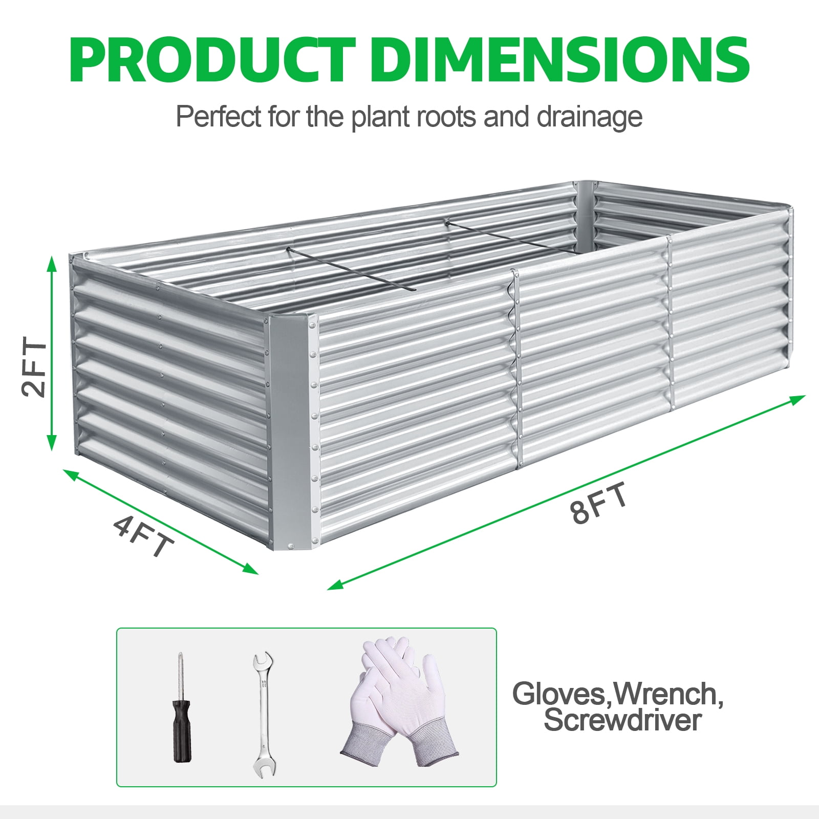 PRIJESSE 8x4x2FT Galvanized Raised Garden Bed Kit, Galvanized Planter Raised Garden Boxes Outdoor, Metal Raised Garden Beds for Vegetables