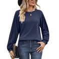thumbnail image 3 of Setooff Waffle Knit Long Sleeve Blouses for Women, Round Neck Eyelet Raglan Shirts, Solid Loose Plus Size Casual Fall Tops for Women, 3 of 9