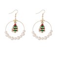 thumbnail image 1 of Christmas Earrings Xmas Tree Faux Pearl Hoop Drop Earring Dangle Earring, 1 of 10
