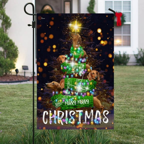 FLAGWIX American Christmas Garden Flag 11.5" x 17.5" - Dachshund Christmas Flag Green NNT134F