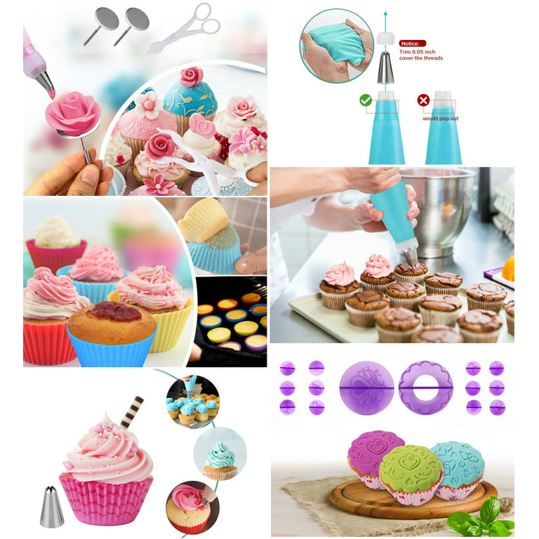 Copedvic 150pcs Cake Decorating Supplies Set, Cupcake Decorating Kit Baking Equipment Rotating Turntable Stand, Piping Nozzles and Bags, Cake Scrapers