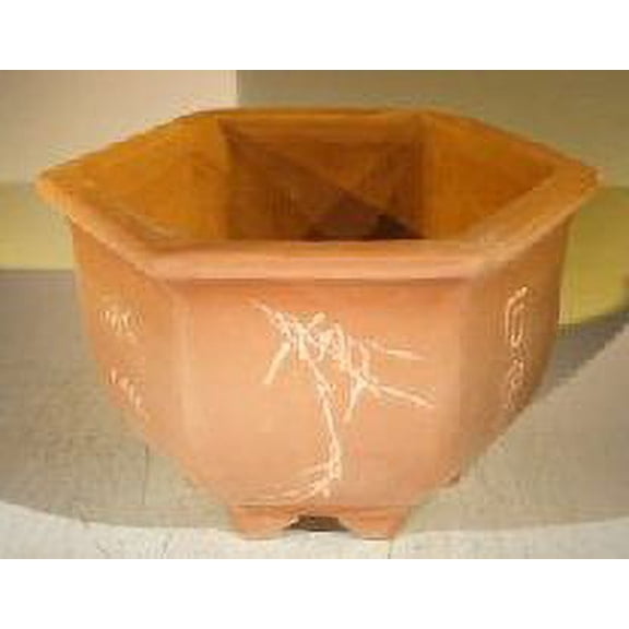 Unglazed Bonsai Pot with Etching and Raised Feet9 x 8 x 7