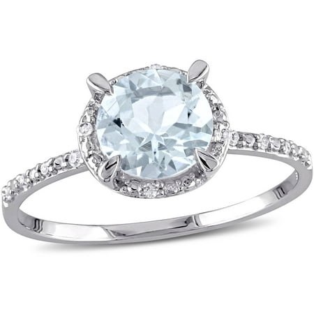 Tangelo 1-1/7 Carat T.G.W. Aquamarine and Diamond-Accent 10kt White Gold Halo Cocktail Ring