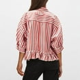 thumbnail image 4 of ZQGJB Womens Button Down Striped Shirts Peplum Ruffle Hem 3/4 Sleeve Casual Loose Babydoll Blouse Cropped Beach Vacation Collared Tops with Pocket Red XL, 4 of 7