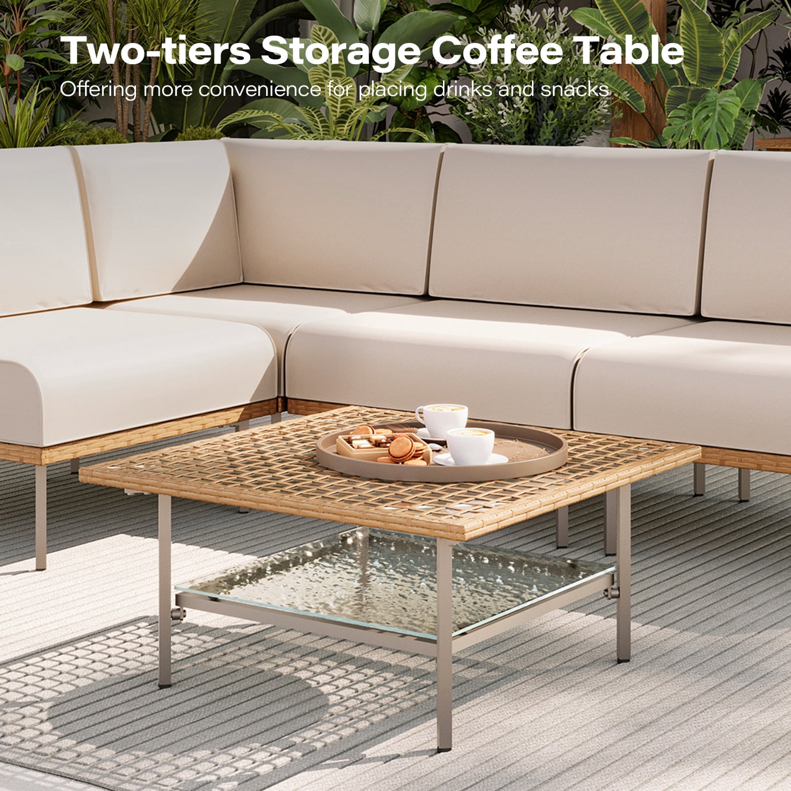 LAUSAINT HOME 5 Pieces Patio Conversation Set, Outdoor Wicker Furniture Set with Beige Cushions for Garden