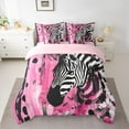 thumbnail image 2 of Homewish Cartoon Zebra Animal Twin Bedding Sets 7-Piece, Black Pink Stripes Bedding Comforter Set, Vintage Oil Printing Reversible Sheet Sets, SBreathable Home Decor, 2 of 7