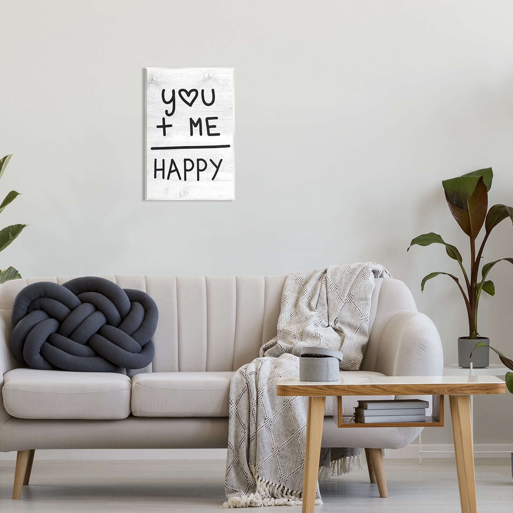 Stupell Industries You + Me = Happy Romantic Phrase Inspirational Painting Unframed Art Print Wall Art