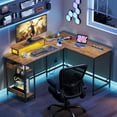 thumbnail image 4 of Hyxoo L Shaped Gaming Desk with Power Outlets & LED Lights, Computer Desk with Monitor Stand & Hook, Corner Desk with Storage Shelf, Office Long Desk for Bedroom-60 Inch-Rustic Brown, 4 of 9