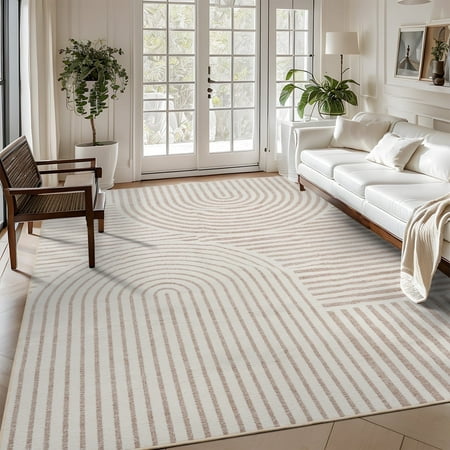 VUNATE 8 x10 Area Rugs for Living Room Jacquard Textured Modern Rugs Soft Geometric Rug for Bedroom Mid Century Washable Rug Non-Slip Bohemian Carpet Perfect for Dining Room Office Beige