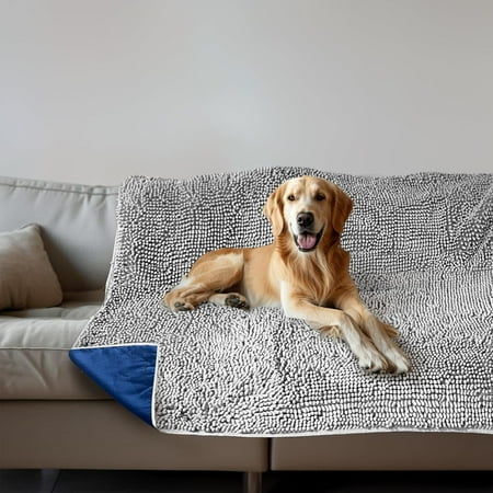 Muddy MatÂ® Dog Blanket - Chenille Water Absorption Blanket for Bed & Couch Cover for Dogs Washable Anti-Slip Soft and Durable Furniture Protector for Dogs - Grey 48 x56