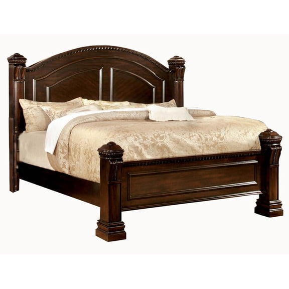 California King Bed with Paneled Details and Camelback Headboard, Brown