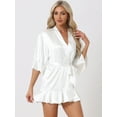 thumbnail image 2 of DARING DIVA Women's Satin Silky 3/4 Sleeves Tie Waist Loungewear Robes S White, 2 of 6