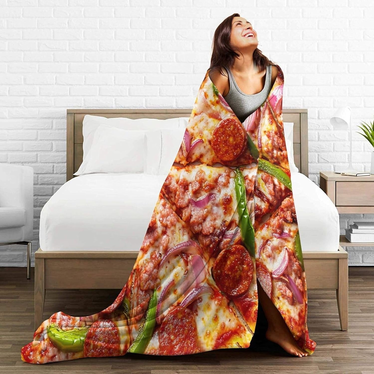 Pizza Blanket Realistic Food Blankets for Women men Funny Onion Sausage Pepper Cheese Fleece Throws Cozy Flannel Warm Plush Stuff for Bed Decor Gifts for Pizza Lovers Users Men Women 50"x40"