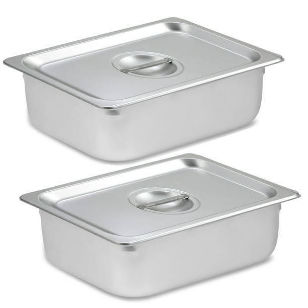 2 Pack Steam Table Pan Half Size with Cover, Hotel Pan is 4" x 12.75" x